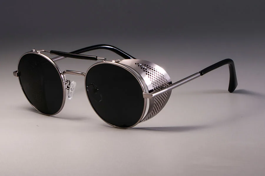 Steampunk Retro Round Sunglasses with UV400 Protection - Unisex Cool Shades with Metal Frame