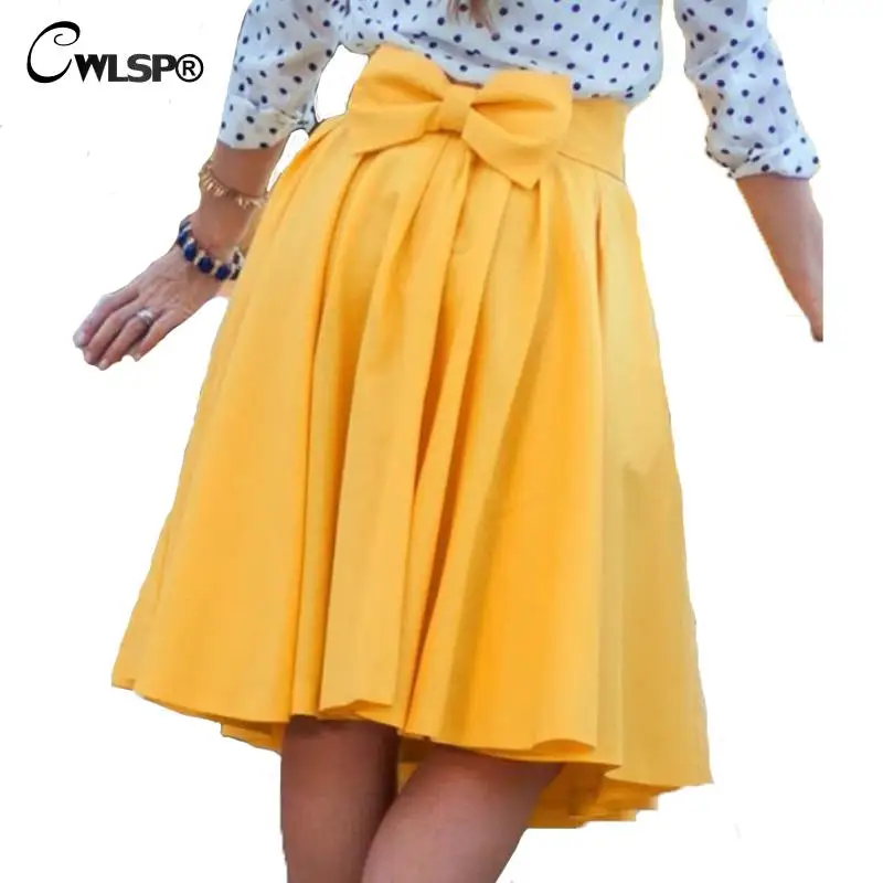 CWLSP Bow Tie skirt shorts candy colors High Waist Ball Gown Skirt Knee