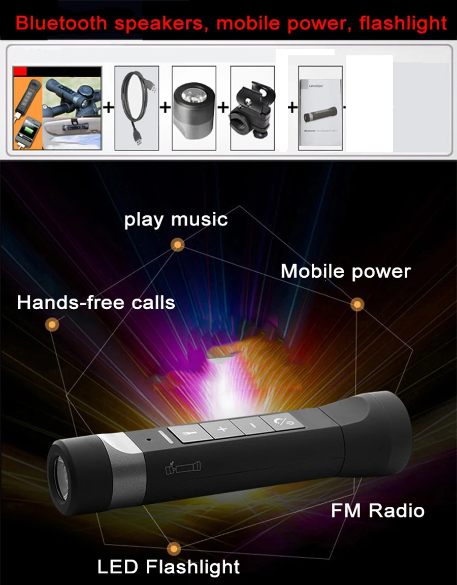Tiandirenhe велосипедный Bluetooth динамик портативный FM радио внешний аккумулятор велосипедный музыкальный MP3 светодиодный фонарик 1200 мАч с держателем