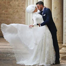 Arab Arabic High Neck Long Sleeve Muslim Wedding Dress With Hijab For Bride Brautkleider In Turkey Islamic Wedding Gowns Dresses