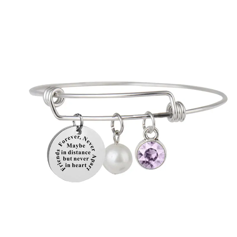 Personalized Bracelet Engraved for Women Inspirational Stainless Steel Expendable Wire Bangle with Birthstone Graduation Gift | Украшения и