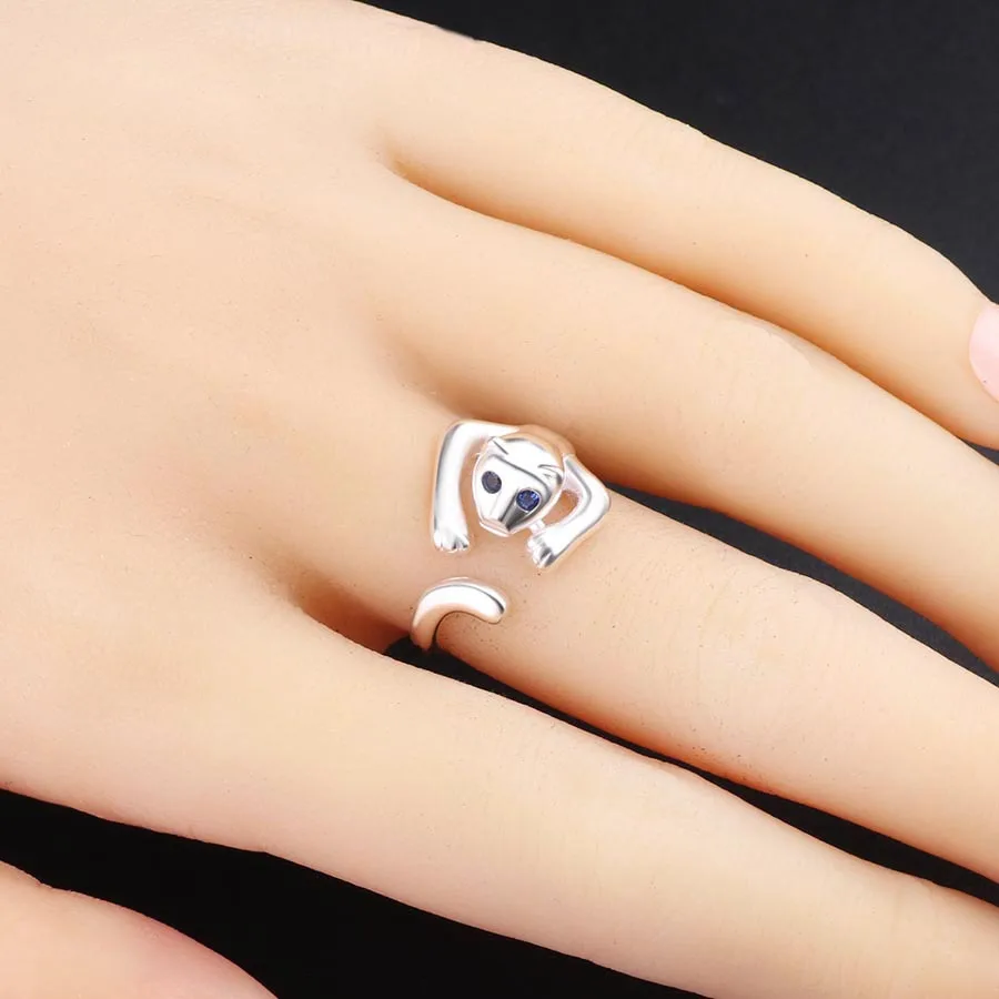 

New Arrivals 925 Sterling Silver Monkey Rings for Women Adjustable Open Rings Fashion Jewelry