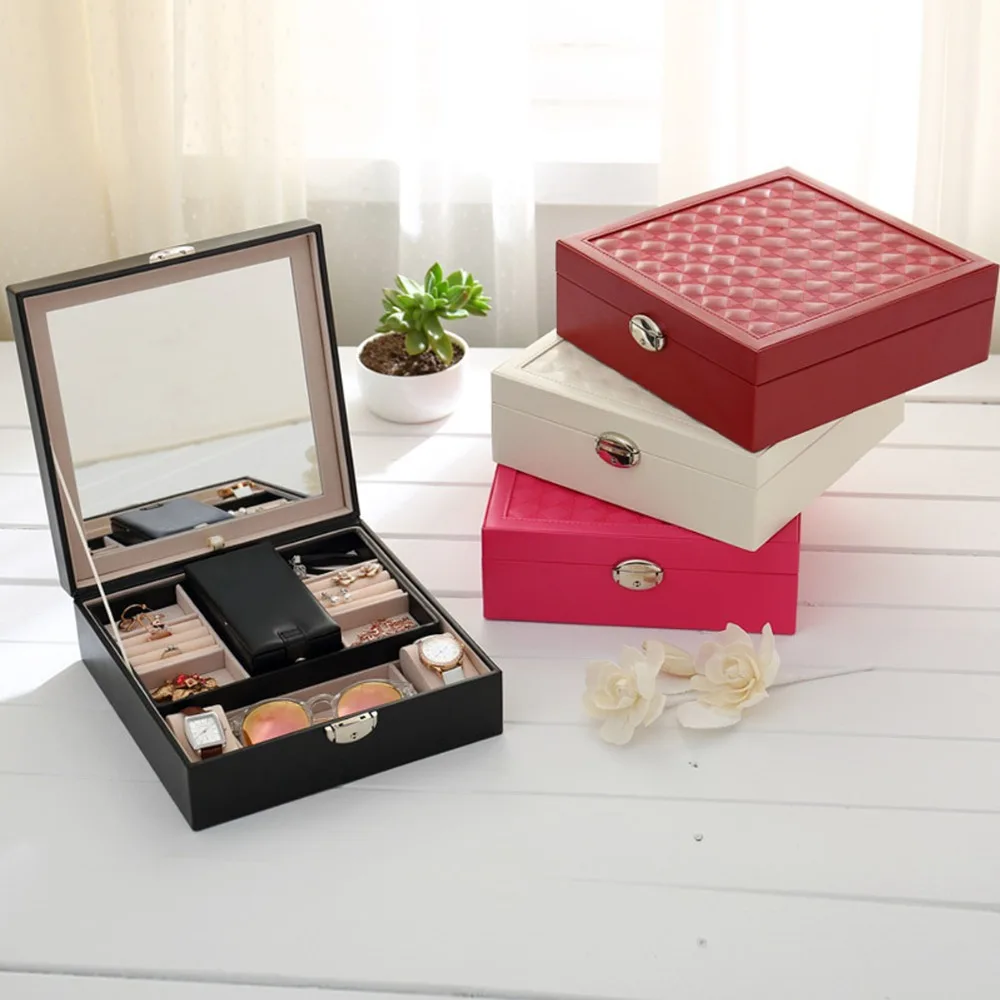 

Multifunctional Leather Jewelry Box Casket Box For Exquisite Makeup Case Cosmetics Beauty Organizer Container Boxes
