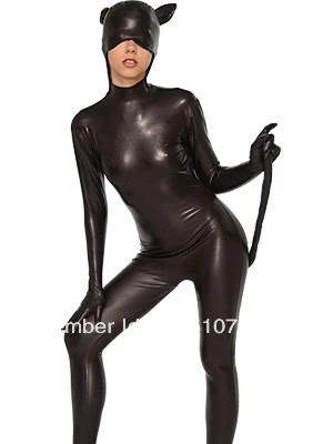 Traje Zentai negro con forma de gato, Catsuit Zentai metálico  brillante|suit cuff|suit casualsuit business - AliExpress