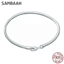 Sambaah 3 мм цепи 925 пробы серебро подвеска в виде змеи браслет с застежкой омар для европейских Стиль Для женщин Основные DIY браслет SJ0003