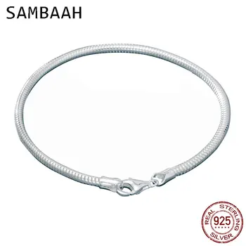 

Sambaah 3mm Chain 925 Sterling Silver Snake Charm Bracelet with Lobster Clasp for European Style Women Basic DIY Bracelet SJ0003