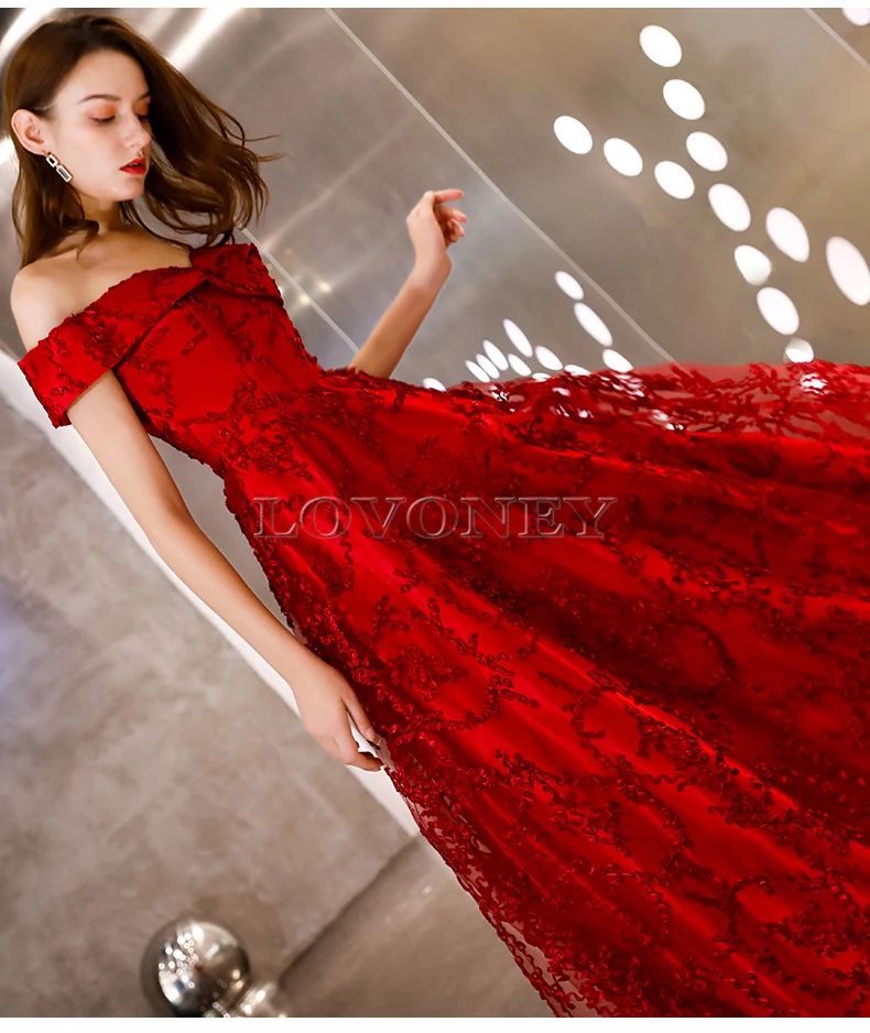 DEERVEADO Evening Dress A Line Boat Neck Long Formal Dress Evening Party Dresses Lace-Up Back Evening Gown YS454