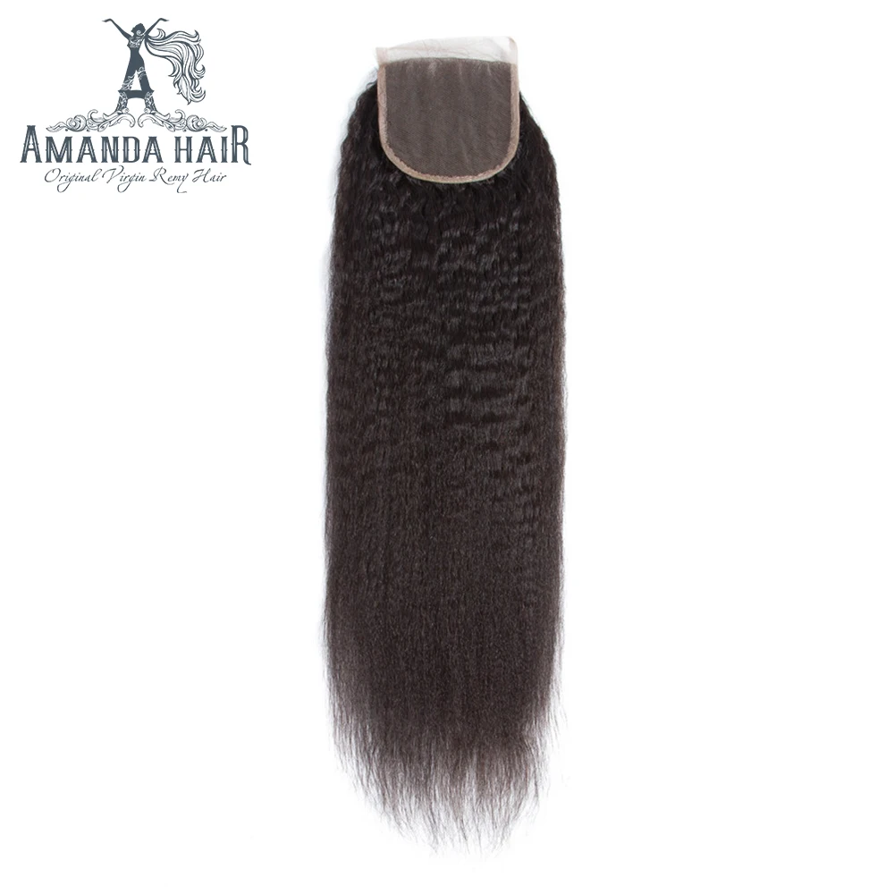 Аманда малазийские Виргинские Волосы Кудрявые прямые закрытия 4x4 предварительно выщипанные натуральные волосы швейцарские кружева