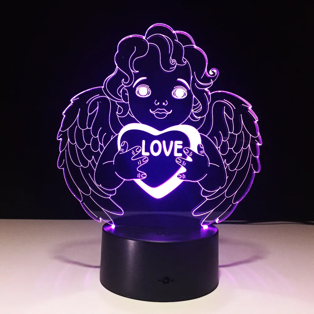 Сенсорный 3D светильник Love Angel светодиодный настольный для декора комнаты