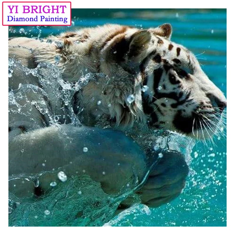 

5D Diy diamond painting cross stitch "Swimming Tiger" Full Round Diamond embroidery Needlework Rhinestone Mosaic Crafts 1016