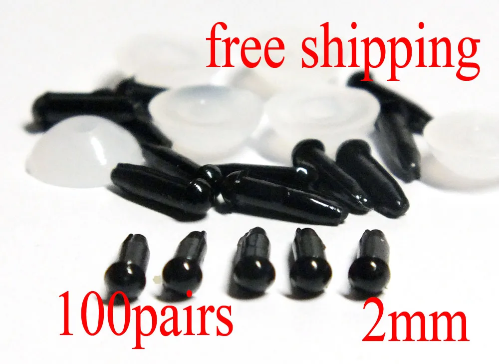 Бесплатная доставка! 2 мм черные безопасные пластиковые глаза x 100 пар-медведь делая Мягкая куколка