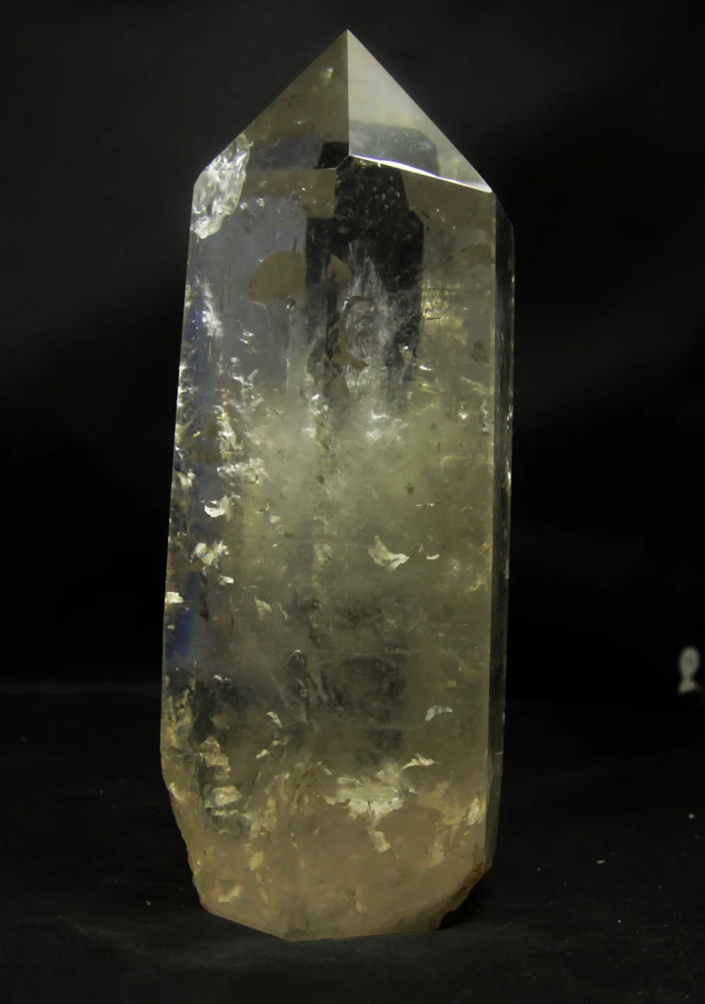 

huij 00812 NATURAL SMOKY CLEAR QUARTZ CRYSTAL POINT HEALING Bronze Statue