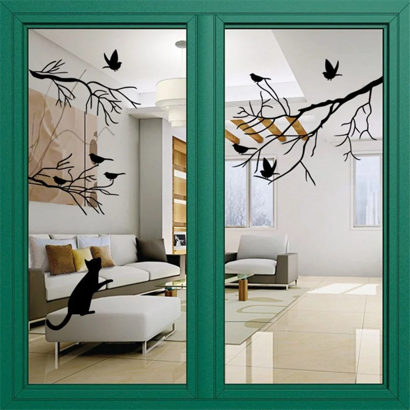 artistic tree birds cat wall sticker 5