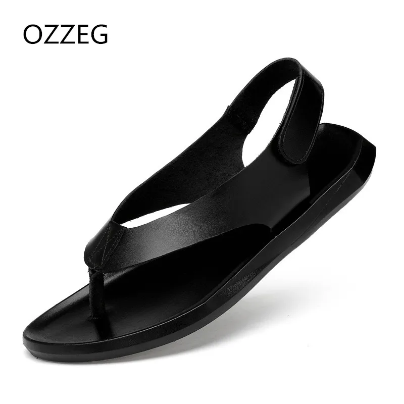 Men Fashion Summer Sandals Men's Cow Leather Beach Sandals Flip Flops Casual Men Rome Sandals Slippers Flat Shoes For Man