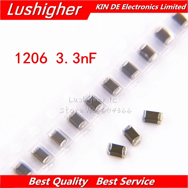 100 шт. 1206 НФ 3300пф 332 к в X7R 10% погрешность SMD керамический конденсатор