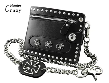 

Mens Motorcylce Punk Studded Rivet Leather Wallet with wallet chain