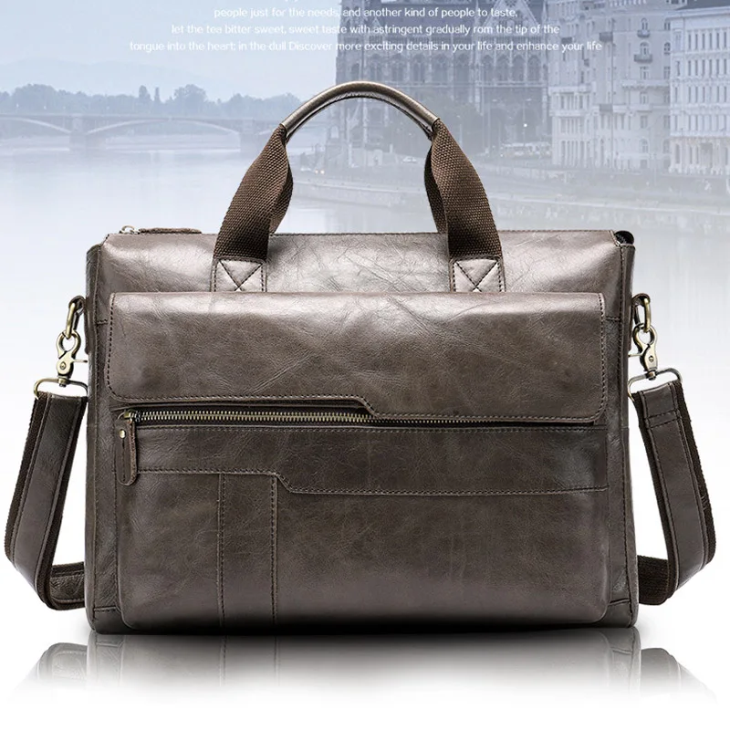 

100% Genuine Leather Retro casual business office bag shoulder briefcase male laptop Messenger Bag Handbag Tote Bags Man