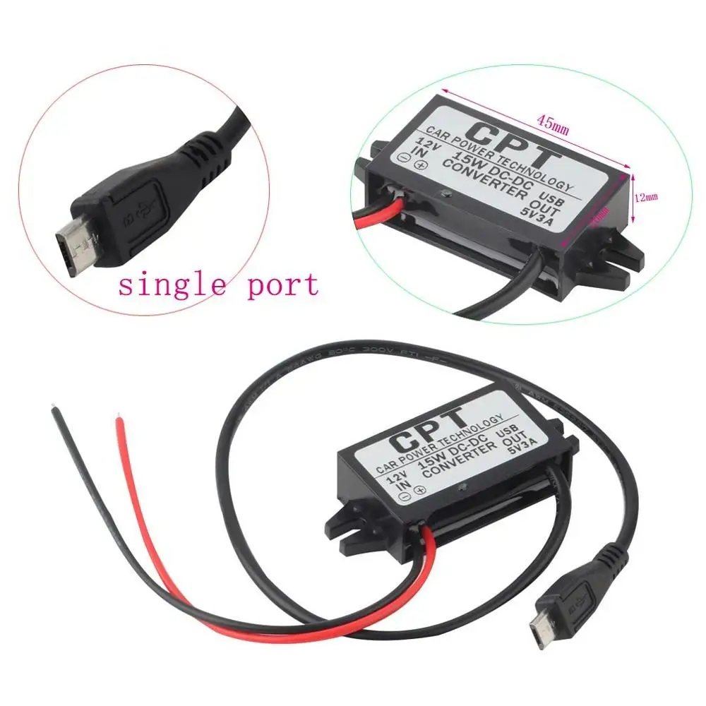 

Reliable Car Power Technology Charger DC Converter Module Single Port 12V To 5V 3A 15W with Micro USB Cable CPT-UL-6