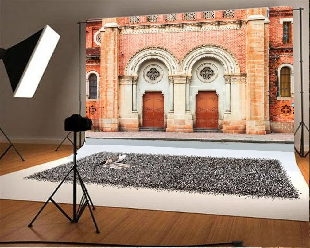

Photography Backdrop Church Palace European Architecture Arch Door Weathered Brick Wall Photo Background