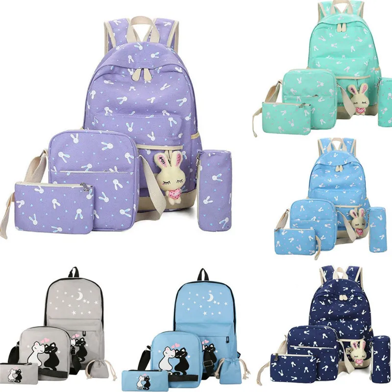 

4pcs Set Women Storage Bags Cute Backpack Girl School Fashion Shoulder Bag Canvas Travel Bags