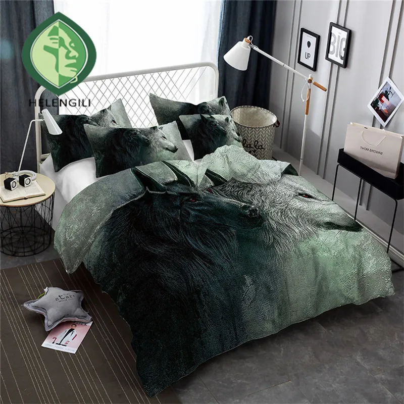 

HELENGILI 3D Bedding Set wolf Print Duvet cover set lifelike bedclothes with pillowcase bed set home Textiles #L-05