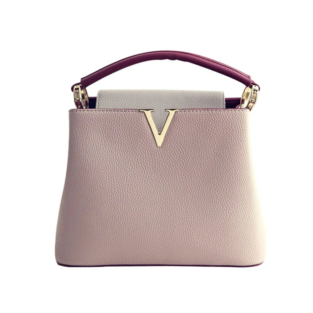 

New Fashion Women Handbag Female V metal PU Leather crossbody Shoulder Bag High Quality Tote Bag Panelled Messenger Bag for lady