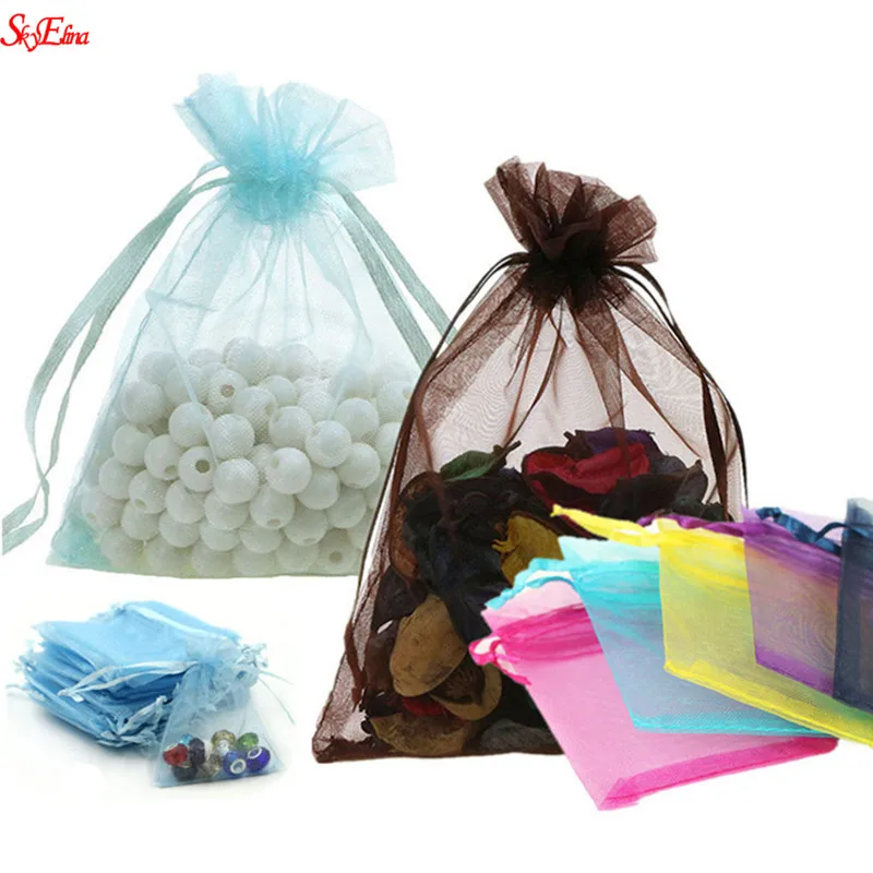 100pcs 12*10cm Snowflake Organza Drawstring Bags Jewelry Bag Present Gift Pouch 