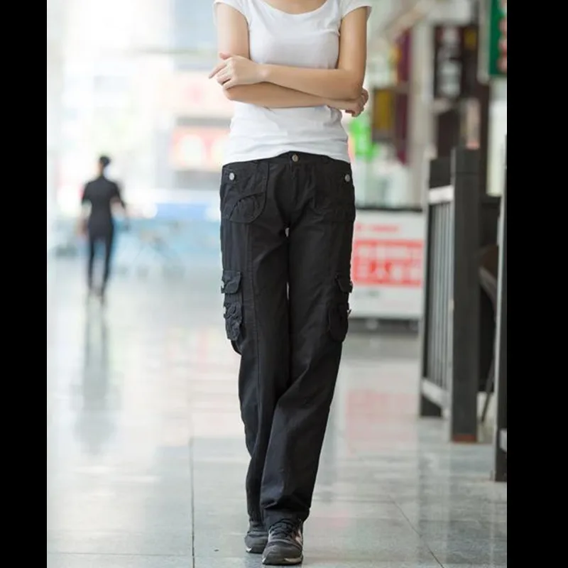 Женские прямые брюки карго Pantalon свободные джинсовые с несколькими карманами для