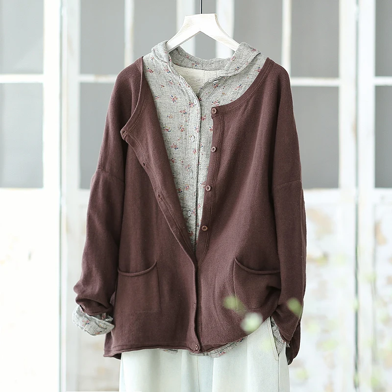

Tongkou Lazy wind female spring 2019 new solid color sweater jacket loose casual cotton wool cardigan