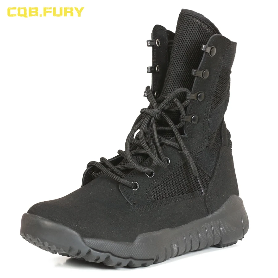 CQB. FURY Zomer Lederen Ademende Mens Militaire Laarzen Tactische Wearable Mesh Army Laarzen Combat kant-up super licht Boot 38-46