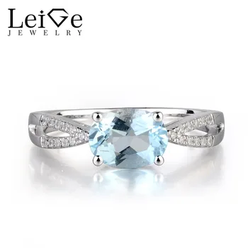 

Leige Jewelry Real Aquamarine Oval Cut Prong Setting Engagement Ethnic Style Rings March Birthstone 925 Sterling Silver