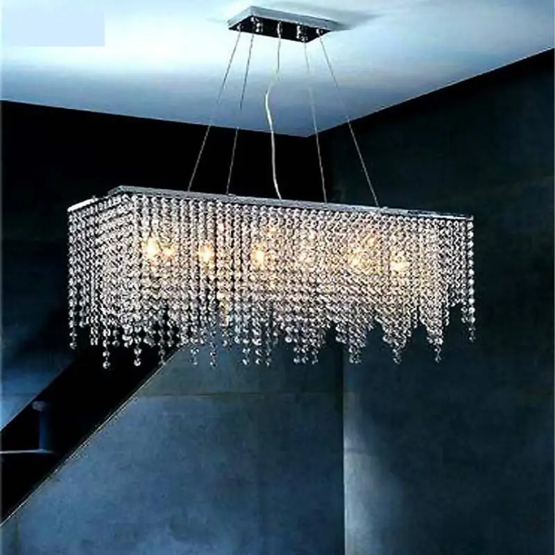 

Modern L80CM Crystal Chandelier Rectangular Dining Hanging Crystal String Chandeliers With 6 Lights Living Room Lights