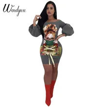 WENDYWU/2018 Новинка модные женские туфли осенние уличные Стиль мультфильм печатных платье дамы тонкие милые с пышными рукавами трикотажное мини-платье