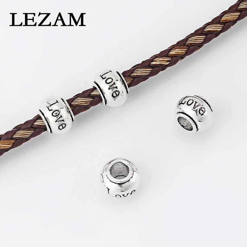 

20pcs Antique Carved Love Letter Slider Beads Spacer For 5mm Round Leather Cord Diy Bracelet Necklace Jewelry Beads