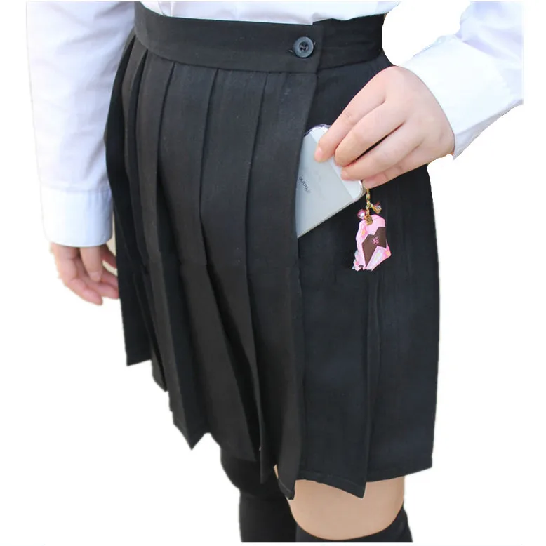 Black color Japanese high waist student Girls Cute Cosplay school uniform skirt with pocket 0392