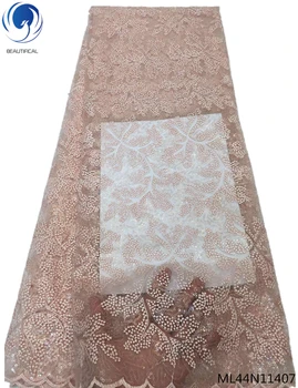 

BEAUTIFICAL african sequin lace fabric 2019 grey color net lace fabric for wedding sequin fabric lace 5yard/lot ML44N114