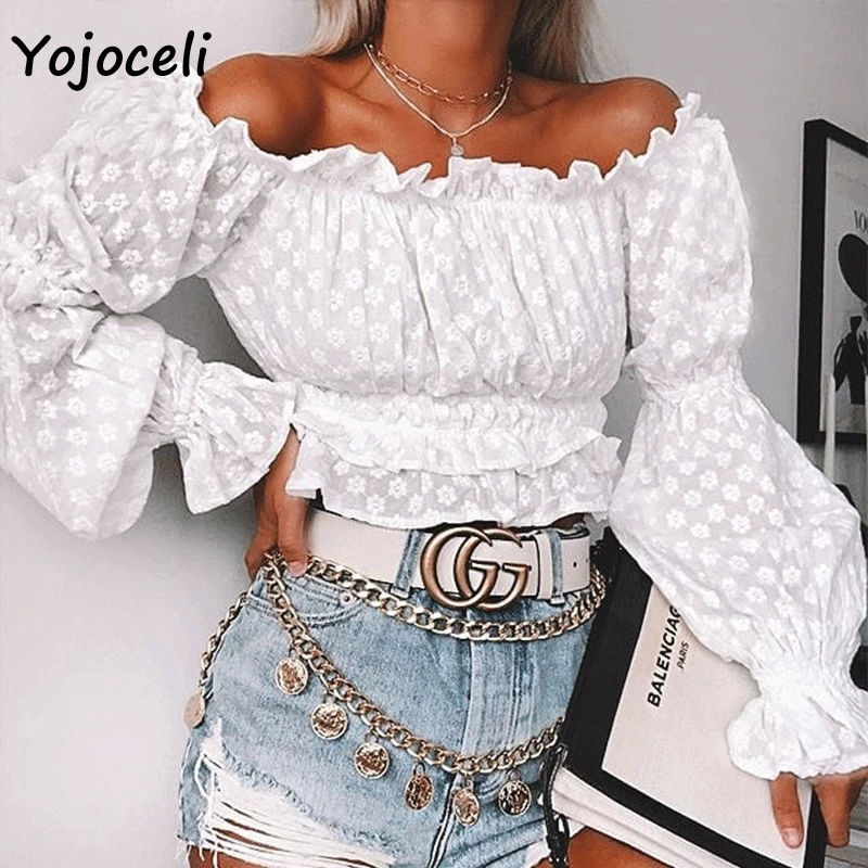 Женская кружевная блузка Yojoceli Пляжная с открытыми плечами и бантом в стиле бохо