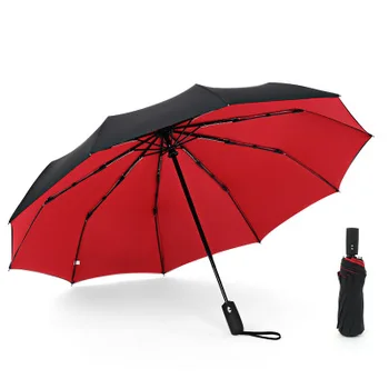 

Large Automatic Umbrella Double Layer Windproof Rain Black 3 Folding 10 Ribs Fiberglass Strong Windproof Rain Women Men U5B001