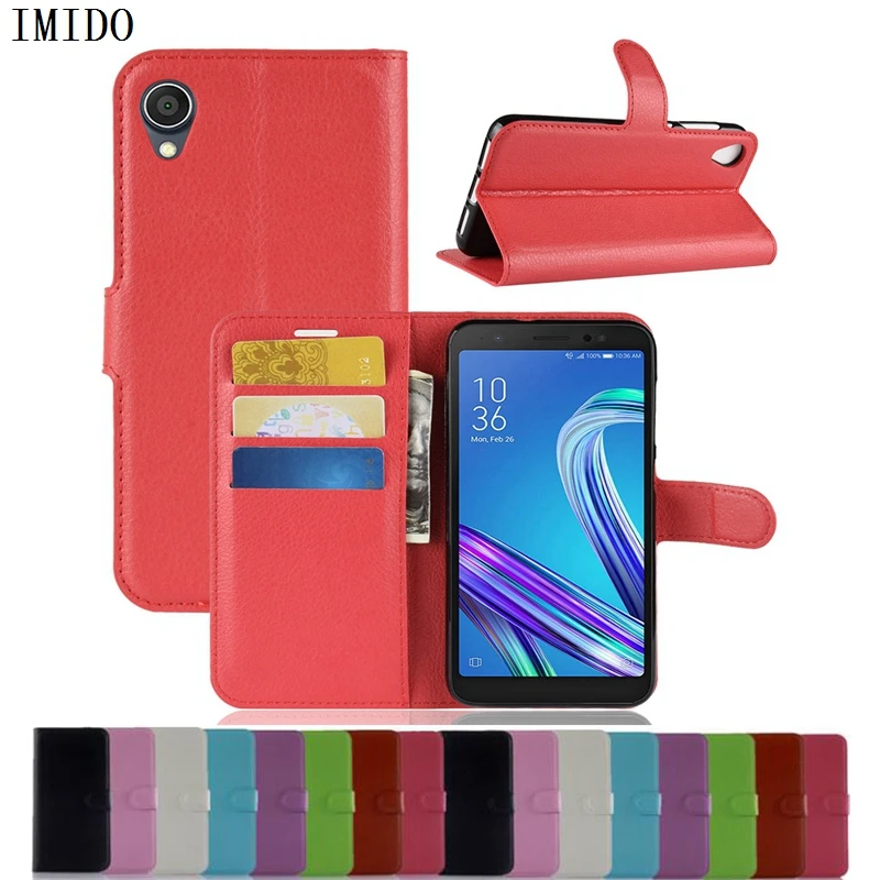 

IMIDO Luxury PU Leather Flip Case For Asus ZenFone Live L1 ZA550KL 5.5 inch X00RD Wallet Stand Leather Case Cover On ZA550KL