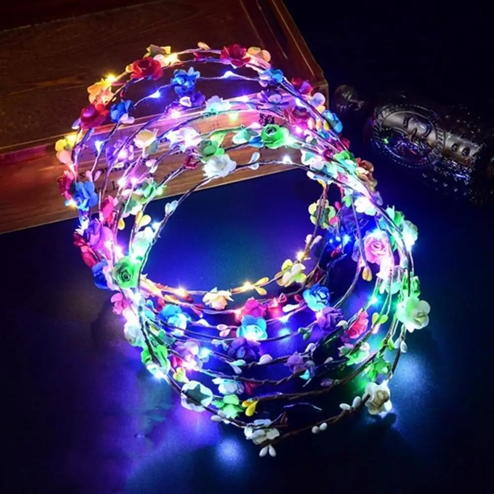 

LED Flower Crown Wedding Party Crown Flower Headband LED Light Up Hair Wreath Hairband Garlands Women's Christmas Glowing Wreath
