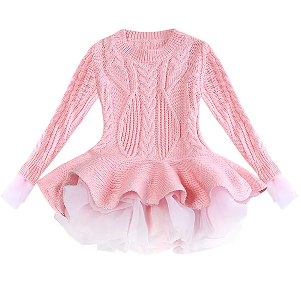 Зимнее платье для девочек; коллекция года; сезон весна-осень; модный свитер с длинными рукавами для девочек; платье принцессы; детская Рождественская Одежда для девочек; vestido - Цвет: Pink