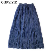 Ohryiyie сезон: весна–лето Длинные Элегантная складчатая юбка Для женщин мода раза юбки женский синий свободные широкая юбка Longue Femme