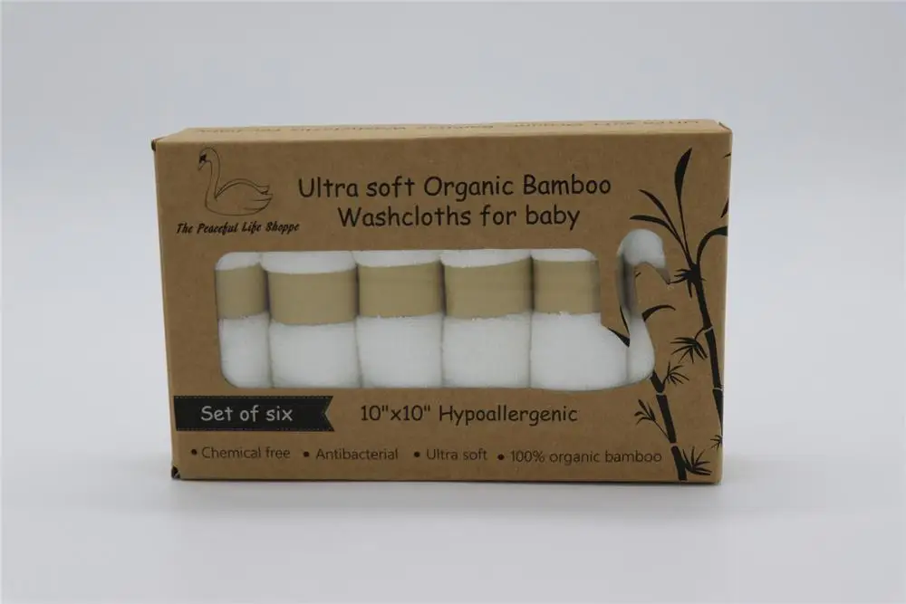 Органические бамбуковые Детские мочалки премиум класса, бамбуковое волокно, Натуральное детское полотенце, 6 упаковок/набор в коробке, размер 1" x10" - Цвет: white