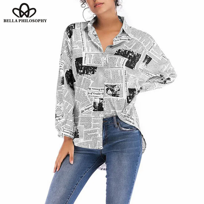 Wonder Women Shirt Long Sleeve Letters Printed Casual Shirts Turn-Down Collar Loose Fashion Tops Ladies Blouses Streetwear 2019
