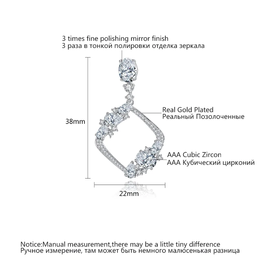 LUOTEEMI, элегантные квадратные выдолбленные Висячие серьги для женщин, Свадебная вечеринка, мощеные AAA CZ, модные ювелирные изделия, Aretes, рождественский подарок