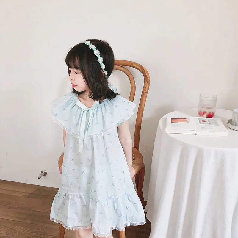 

2019Spanish Summer New Girl Baby Embroidery Lace Dress Loose Sleeve Pajamas Home Wear Kids Pajamas Vitange Girls Pajamas Kids