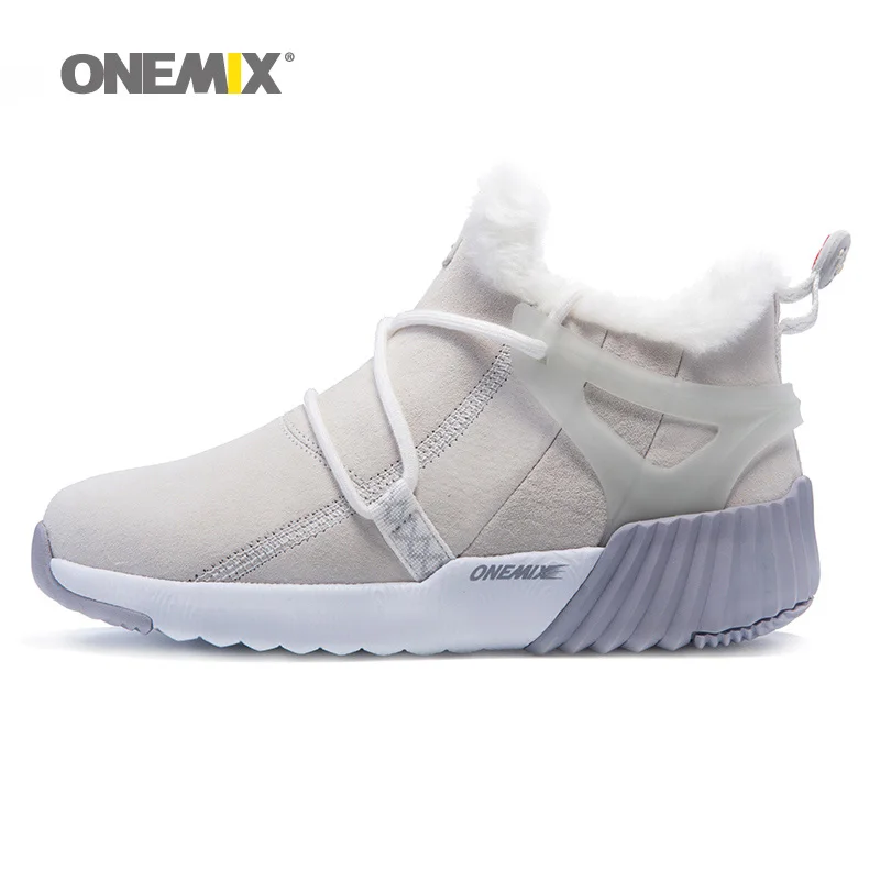 ONEMIX/зимние прогулочные ботинки для мужчин; кожаные теплые зимние ботинки; водонепроницаемые женские дизайнерские уличные треккинговые кроссовки; обувь; 8 - Цвет: Beige
