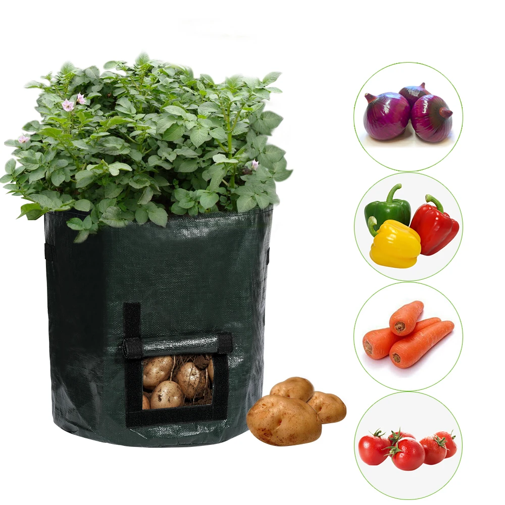 2pcs Plant Growing Bag Potato Planter Portable Breathable Waterproof PE
