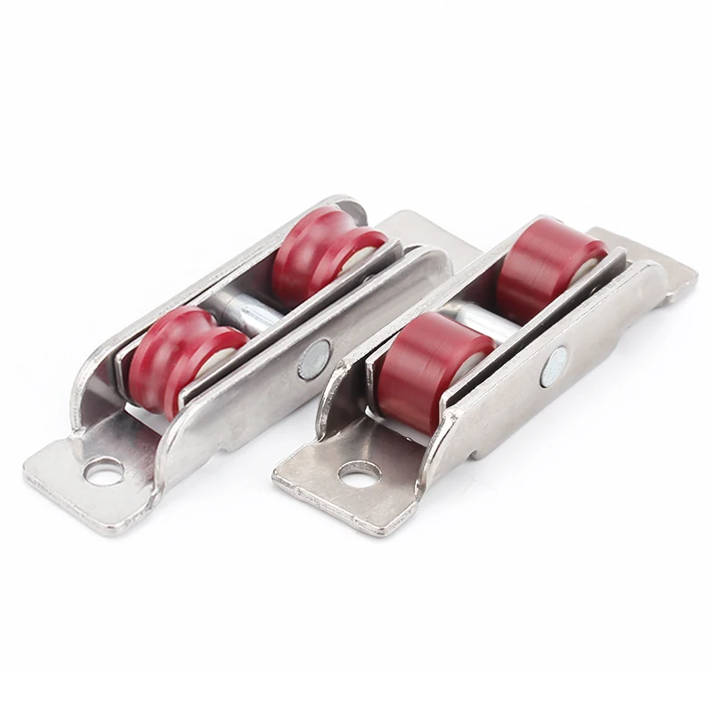 

4Pcs Stainless steel+Red Nylon Flat/Concave Double Wheel Plastic steel Slide Doors Window pulley U-type ultra-silence Wheel