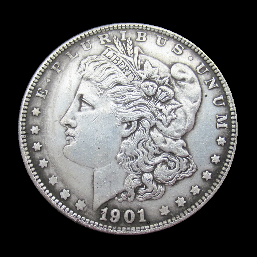 

Morgan Dollar 1901-O Real Silver Plated USA Retro Stamped Coins Diameter 38.1MM REPLICA